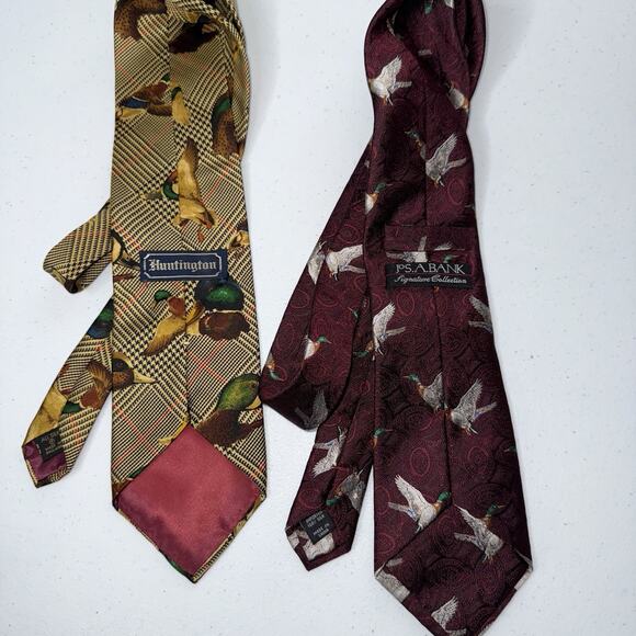 Lot Of 2 Men’s Mallard Duck Ties 100% Silk Jos A Bank Huntington - Picture 2 of 4